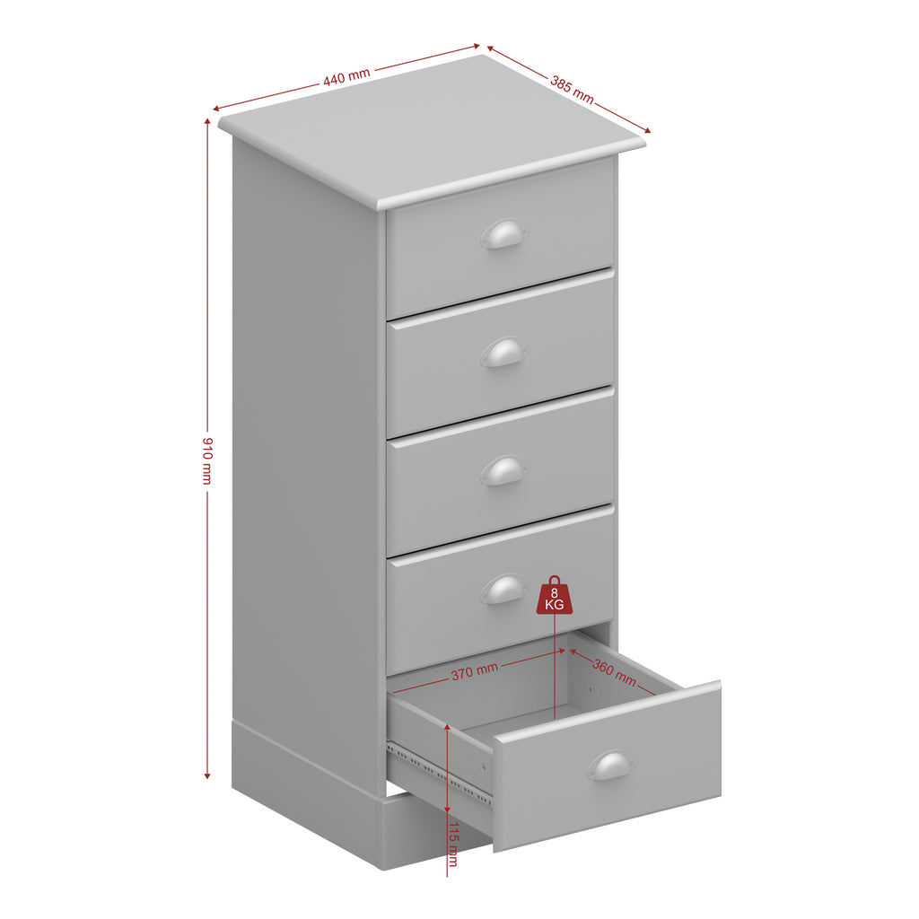 Nola 5 Drawer Chest White & Pine