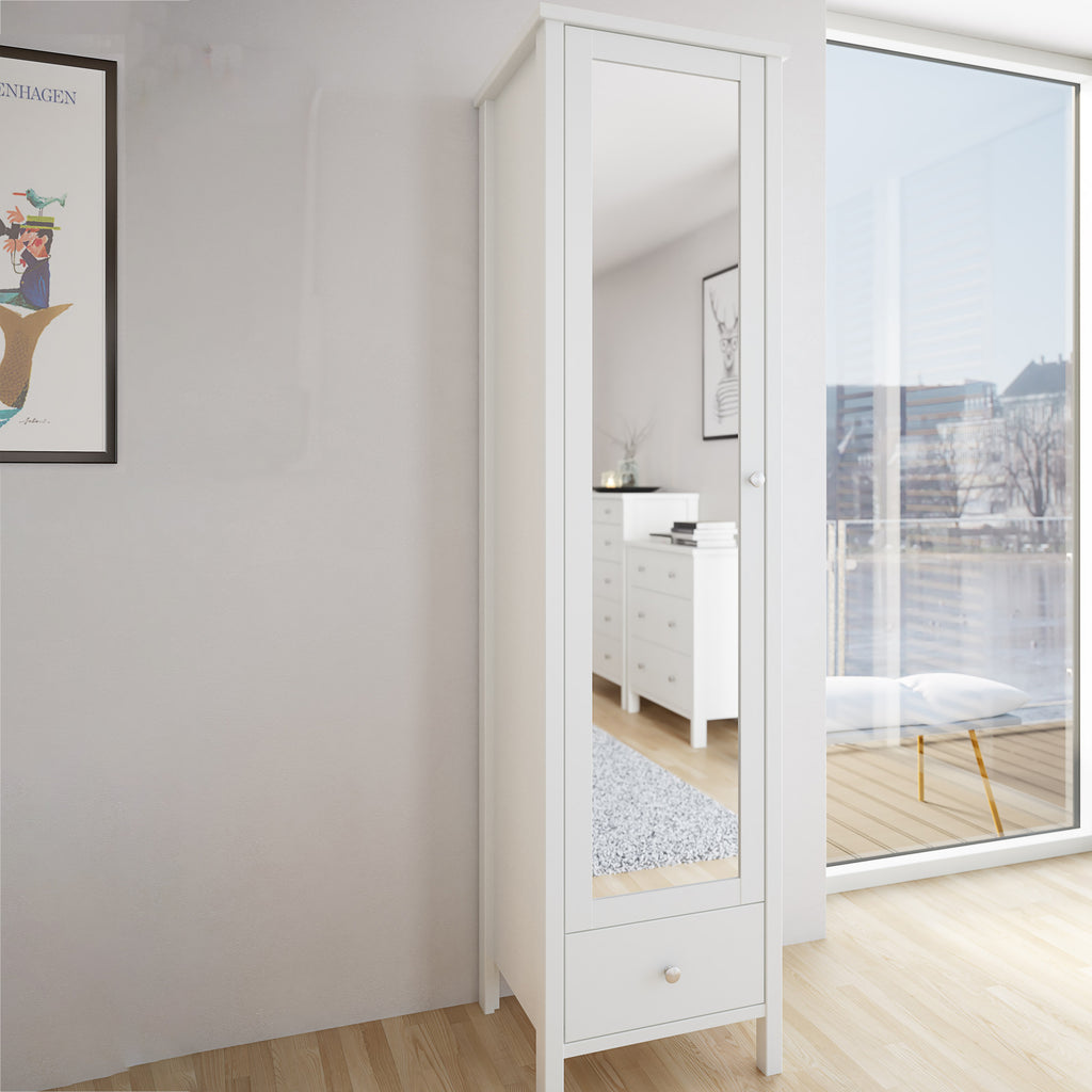 Tromso 1 Mirror Door + 1 Drawer Wardrobe White 050