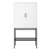 Slimline 2 Door Tall Cabinet in Pure White with Steel Black Legs