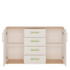 4Kids 2 Door 4 Drawer Sideboard in Light Oak and white High Gloss (lemon handles)