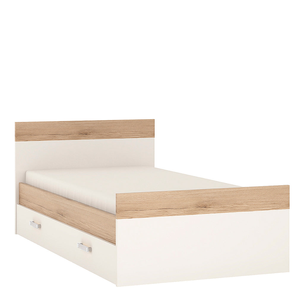 4Kids Single Bed with under Drawer in Light Oak and white High Gloss (opalino handles)