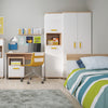 4Kids Single Bed with Underbed Drawer in Light Oak and white High Gloss (orange handles)