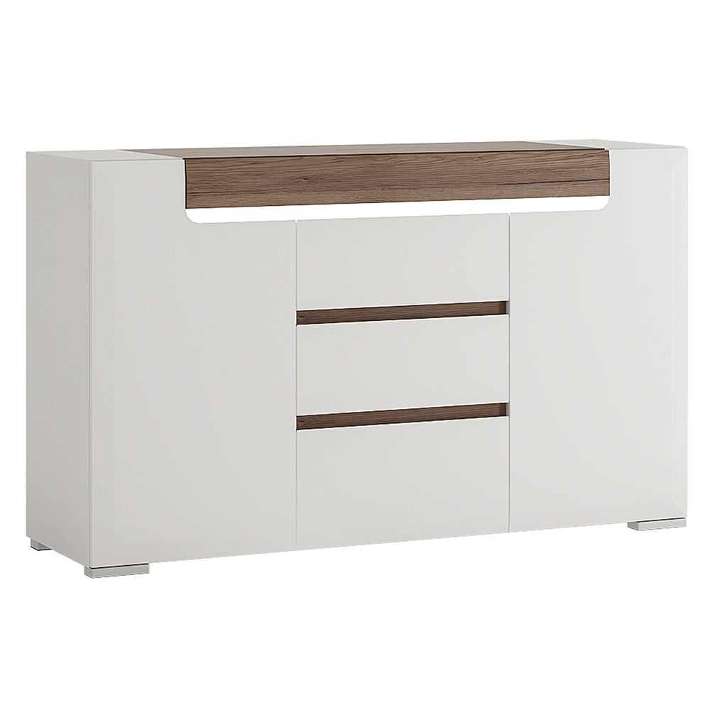 Toronto 2 Door 3 Drawer Sideboard (inc. Plexi Lighting) In White and Oak