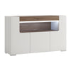 Toronto 3 Door Sideboard with open shelving (inc. Plexi Lighting) In White and Oak