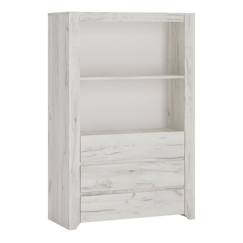 Angel 3 Drawer Cupboard with Open Shelf in White Craft Oak