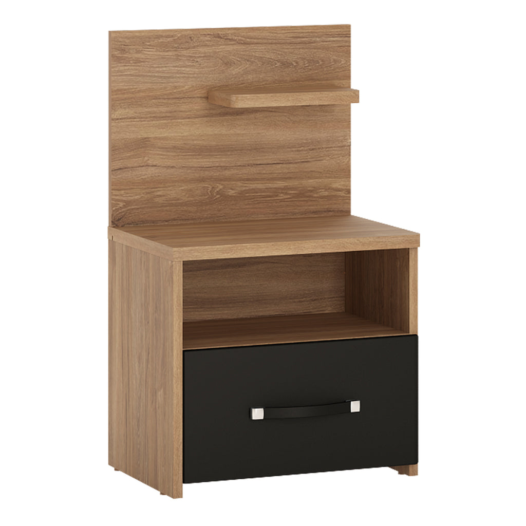 Monaco 1 drawer bedside with open shelf (RH) in Oak and Black