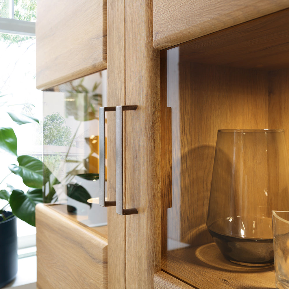 Cortina Tall glazed display cabinet (RH) in Grandson Oak