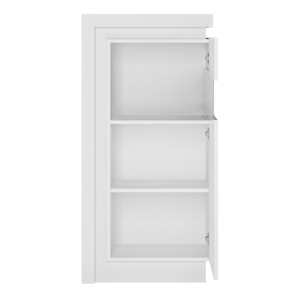 Lyon Narrow display cabinet (RHD) 123.6cm high (including LED lighting) in White and High Gloss