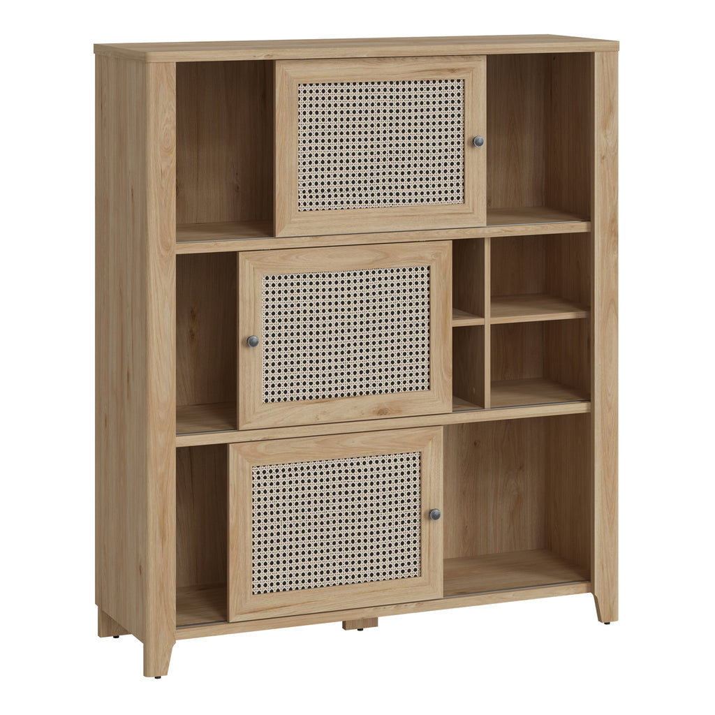 Cestino 3 Door Cabinet in Jackson Hickory Oak and Rattan Effect