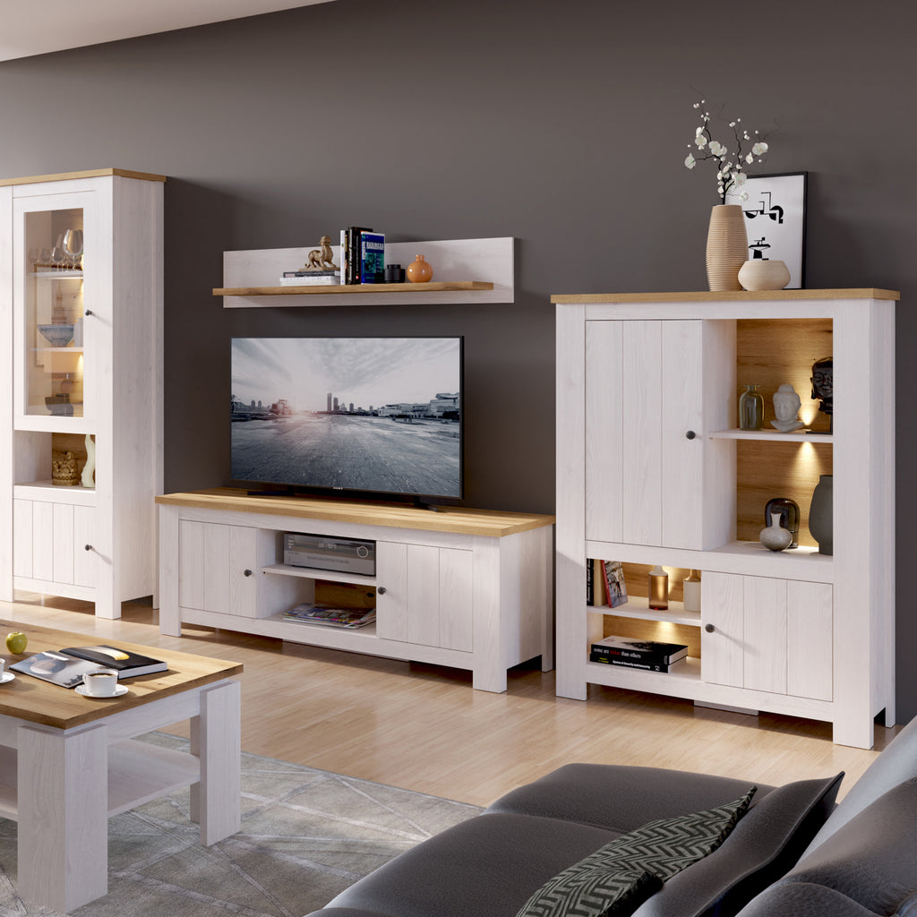 Celesto 2 door wide TV Unit in White and Oak