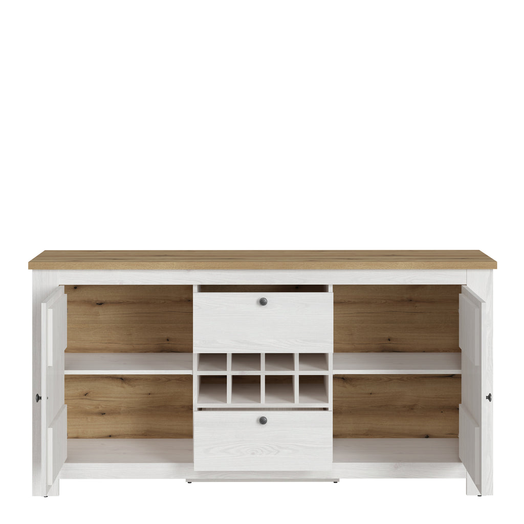 Celesto 2 Door 2 Drawer sideboard with wine rack in White and Oak