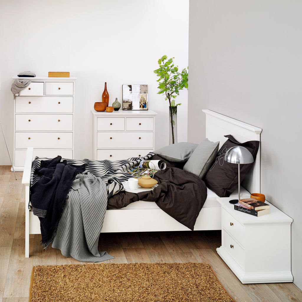 Paris 3 Piece Bundle, Bedside, Chest and 2 Door Wardrobe in White