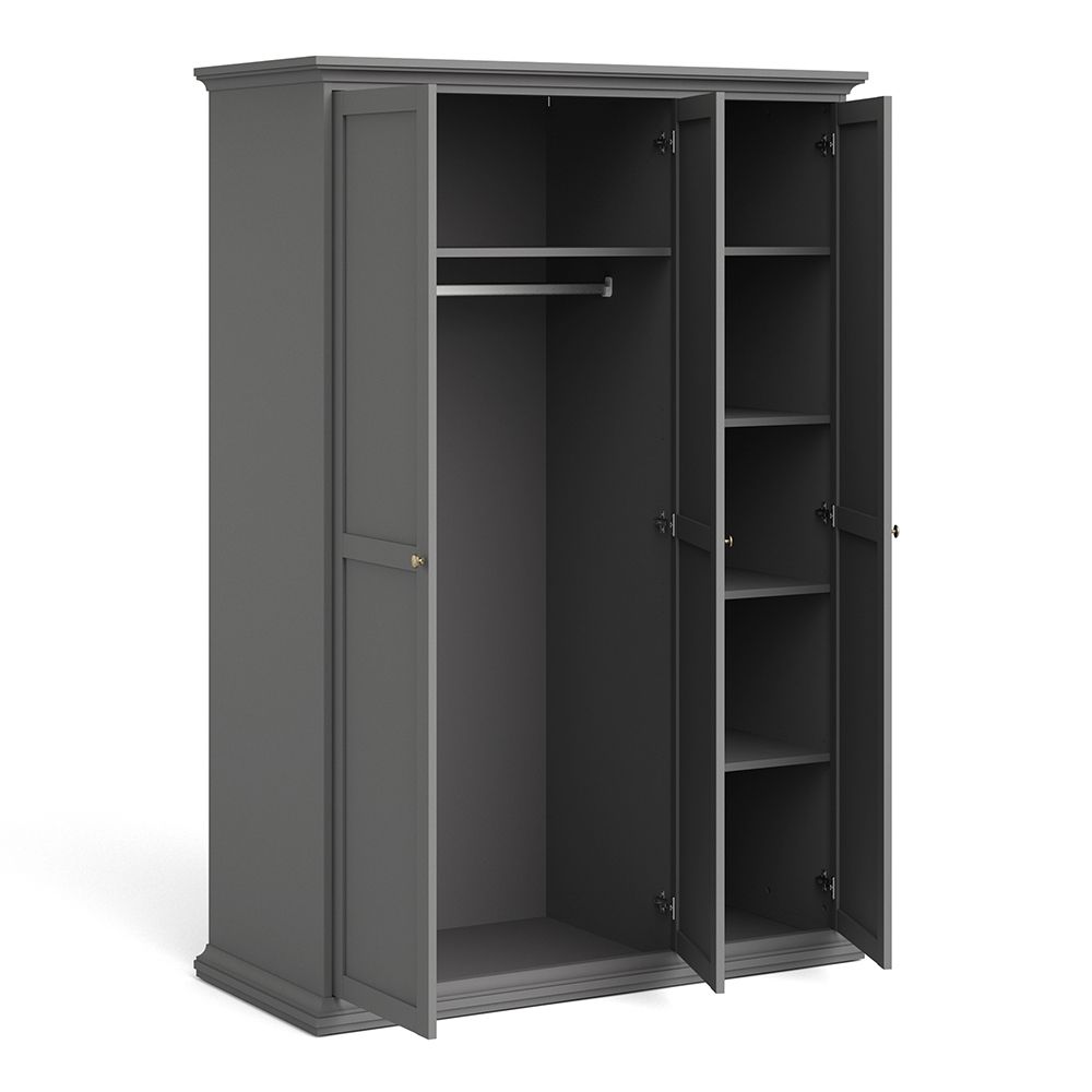 Paris Wardrobe with 3 Doors in Matt Grey