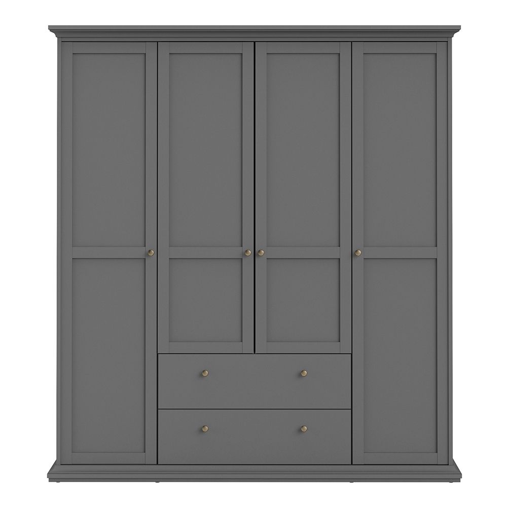 Paris Wardrobe with 4 Doors and 2 Drawers in Matt Grey