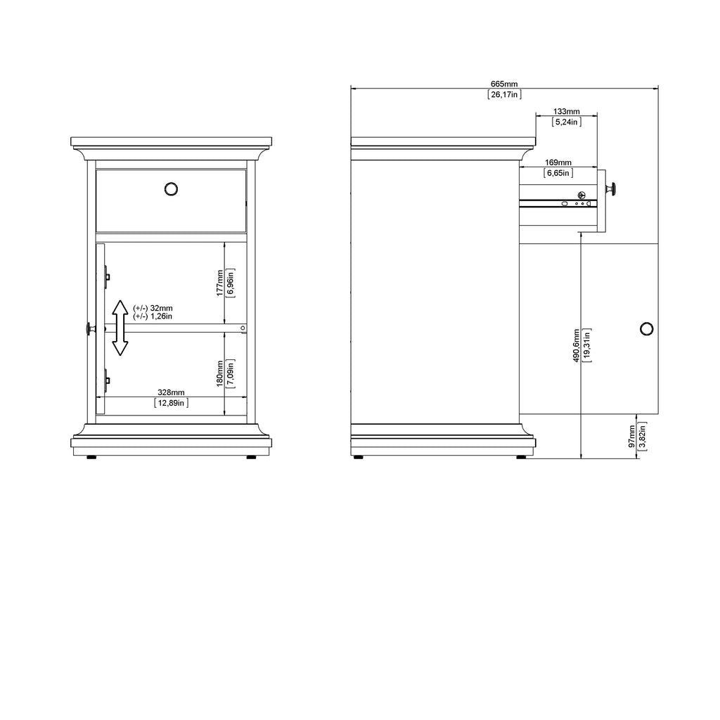 Paris Nightstand 1 Door + 1 Drawer in Matt Grey