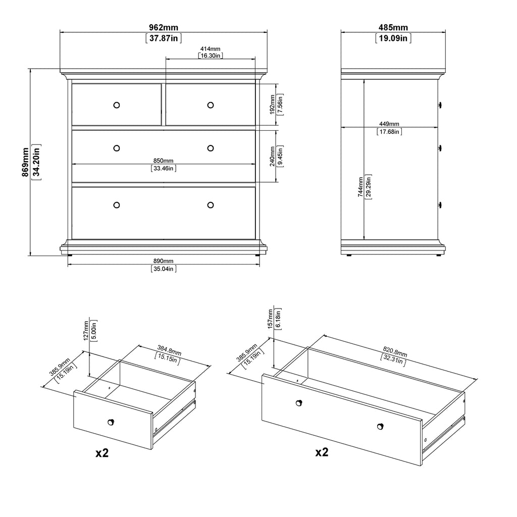 Paris 3 Piece Bundle, Bedside, Chest and 2 Door Wardrobe In Matt Grey