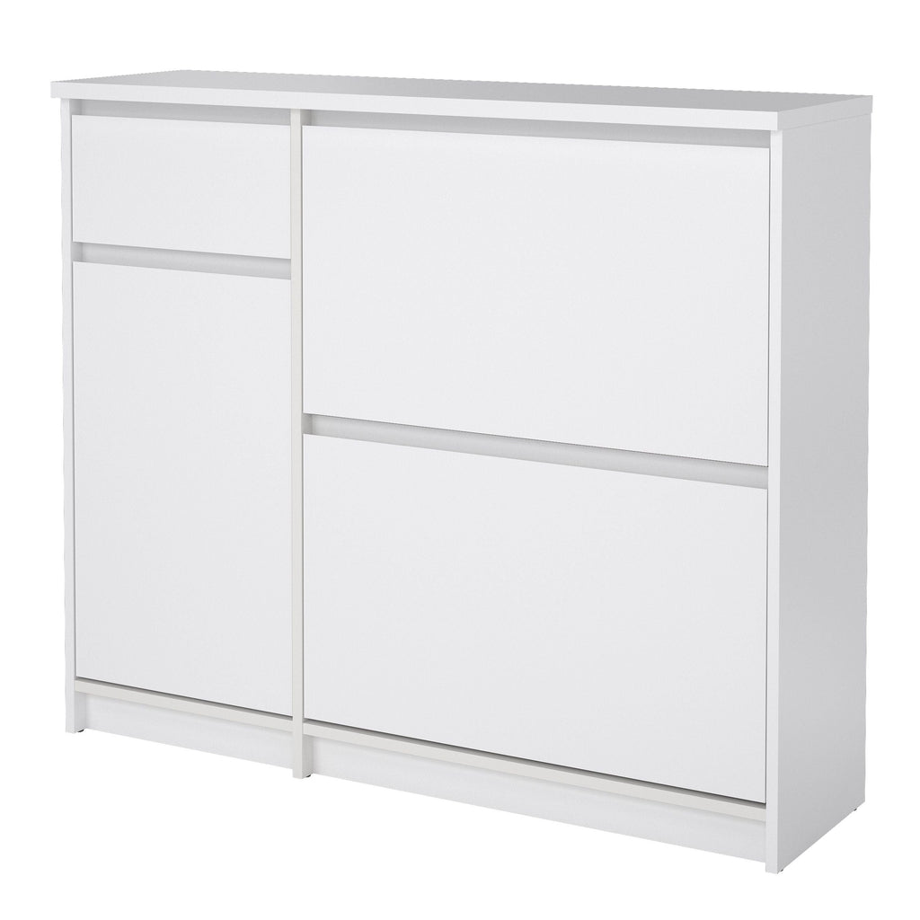 Naia Shoe Cabinet with 2 Shoe Compartments, 1 Door and 1 Drawer in White High Gloss