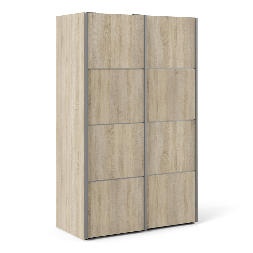 Verona Sliding Wardrobe 120cm in Oak with Oak Doors with 2 Shelves