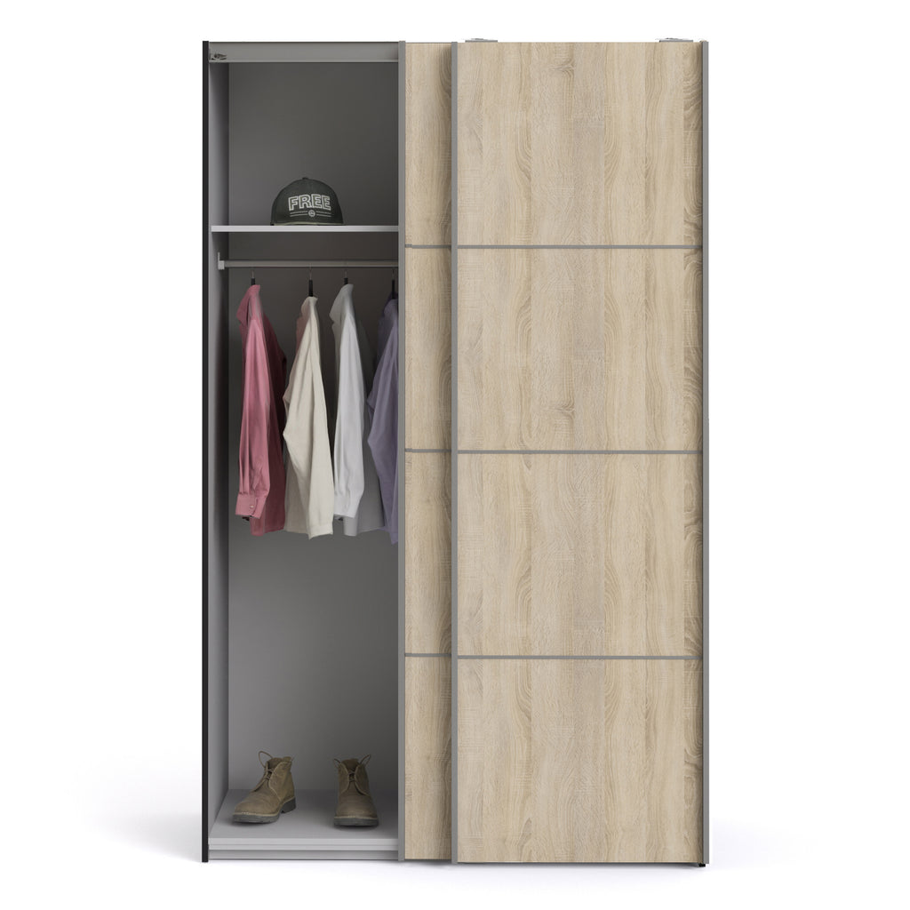 Verona Sliding Wardrobe 120cm in Black Matt with Oak Doors with 2 Shelves