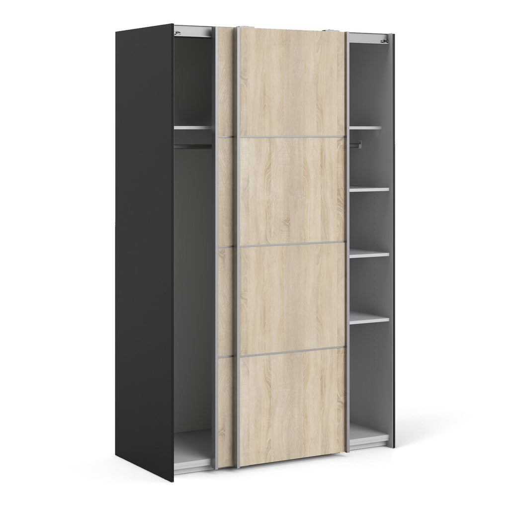 Verona Sliding Wardrobe 120cm in Black Matt with Oak Doors with 5 Shelves