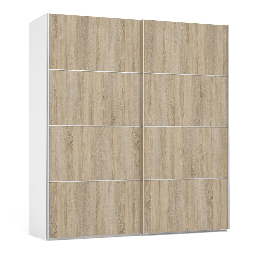 Verona Sliding Wardrobe 180cm in White with Oak Doors with 2 Shelves