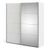 Verona Sliding Wardrobe 180cm in White with White and Mirror Doors with 5 Shelves