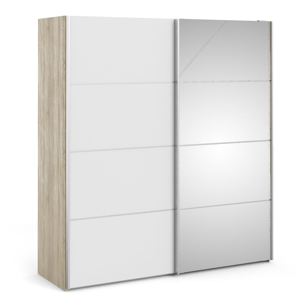 Verona Sliding Wardrobe 180cm in Oak with White and Mirror Doors with 5 Shelves