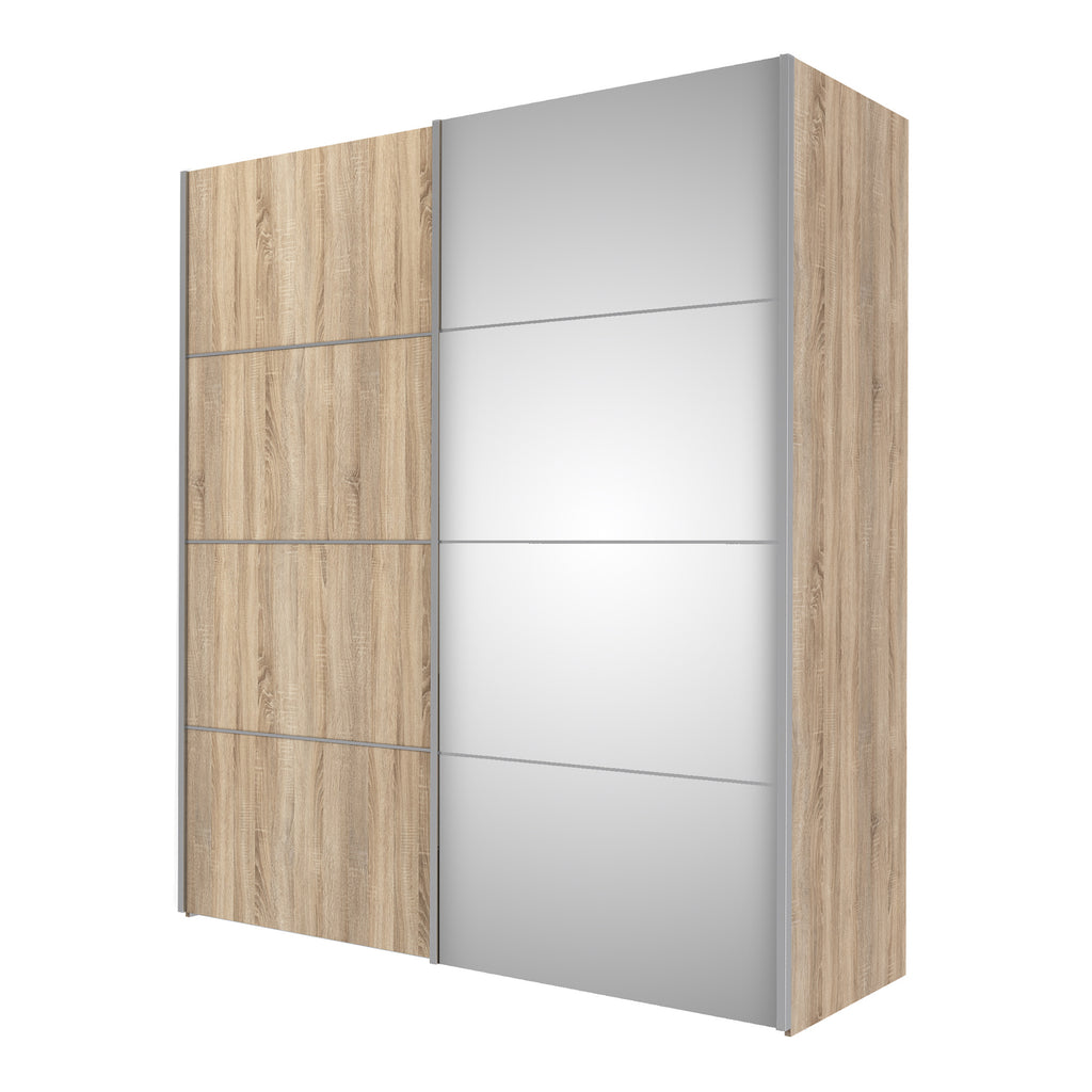 Verona Sliding Wardrobe 180cm in Oak with Oak and Mirror Doors with 5 Shelves