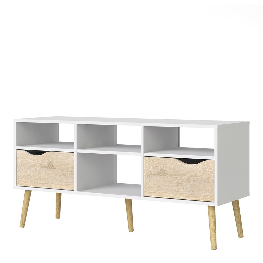 Oslo TV Unit - Wide - 2 Drawers 4 Shelves in White and Oak