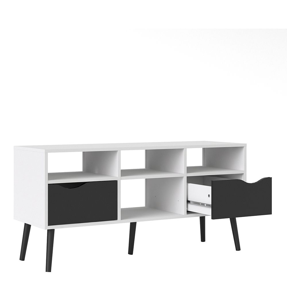 Oslo TV Unit - Wide - 2 Drawers 4 Shelves in White and Black Matt