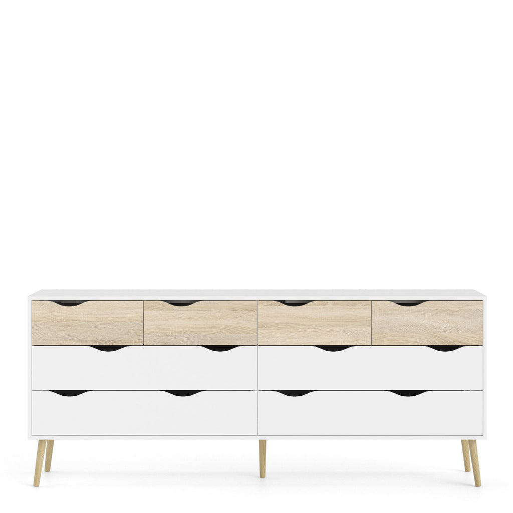 Oslo Double Dresser with 8 Drawers in White and Oak