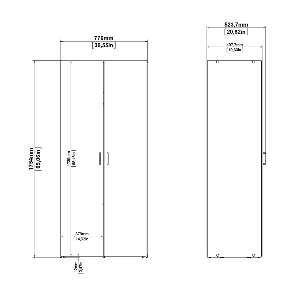 Space 3 Piece Bundle, Bedside, Chest and 2 Door Wardrobe in White