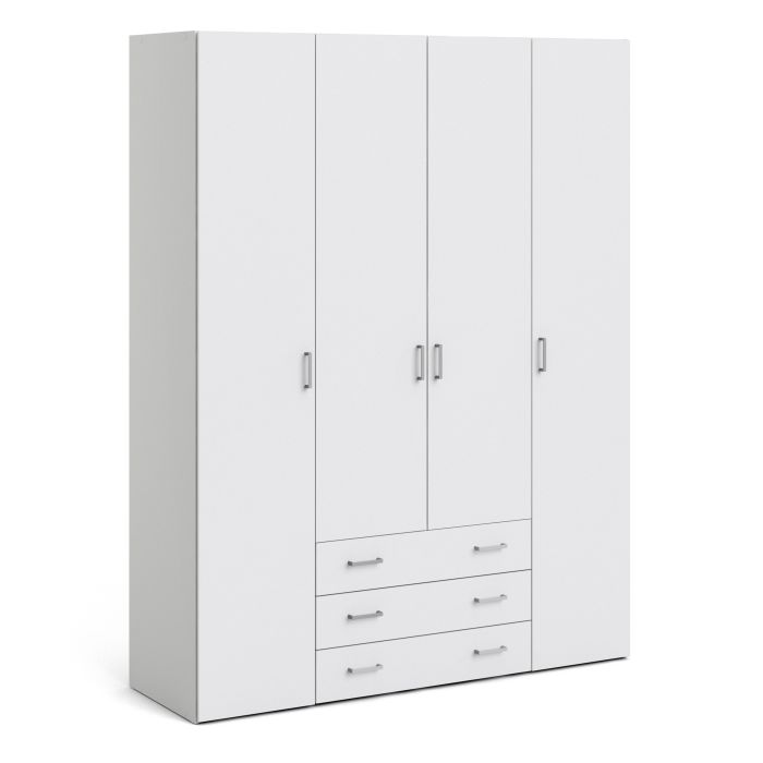 Space Wardrobe - 4 Doors 3 Drawers in White 2000