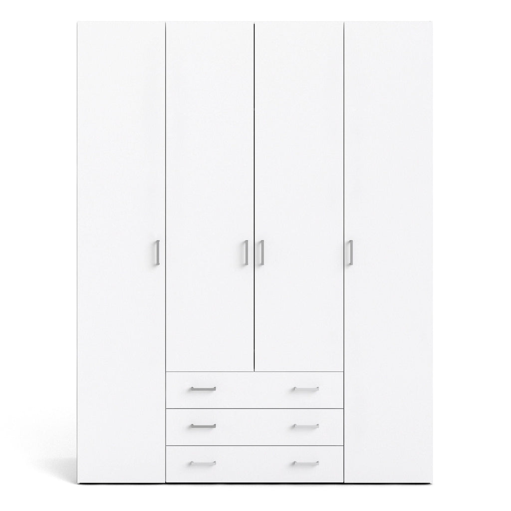 Space Wardrobe - 4 Doors 3 Drawers in White 2000