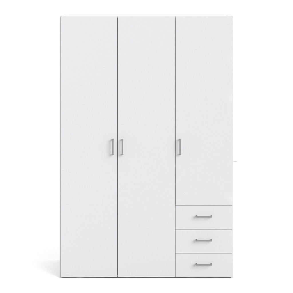 Space Wardrobe with 3 doors + 3 drawers White 1750