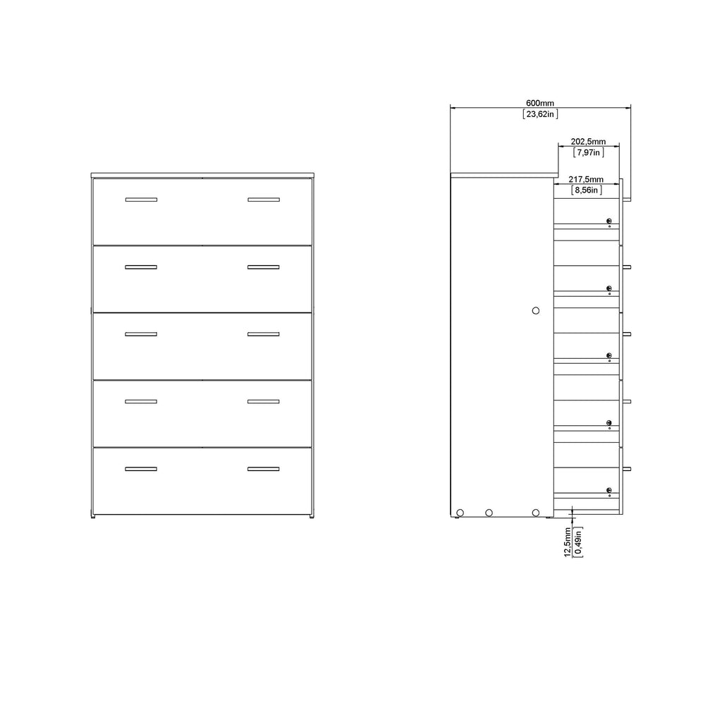 Space Chest of 5 Drawers in White