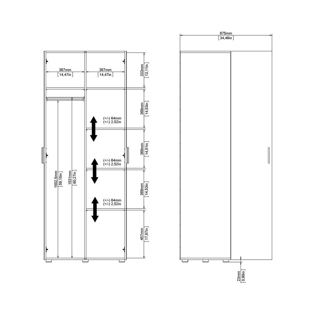 Pepe Wardrobe with 2 doors in White woodgrain