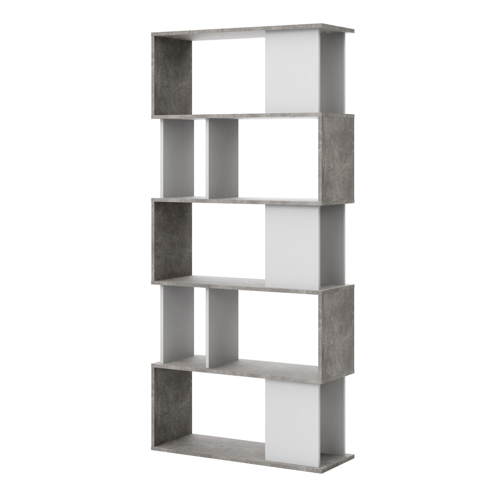 Maze Open Bookcase 4 Shelves in Concrete and White