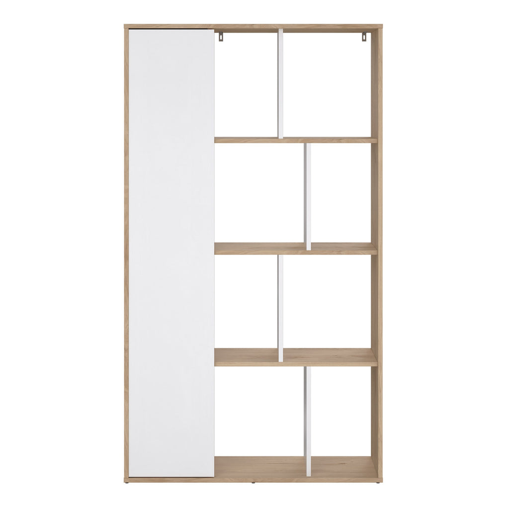 Maze Bookcase with 1 Door in Jackson Hickory and White High Gloss