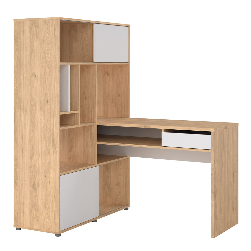 Function Plus Corner Desk with Bookcase Jackson Hickory/White