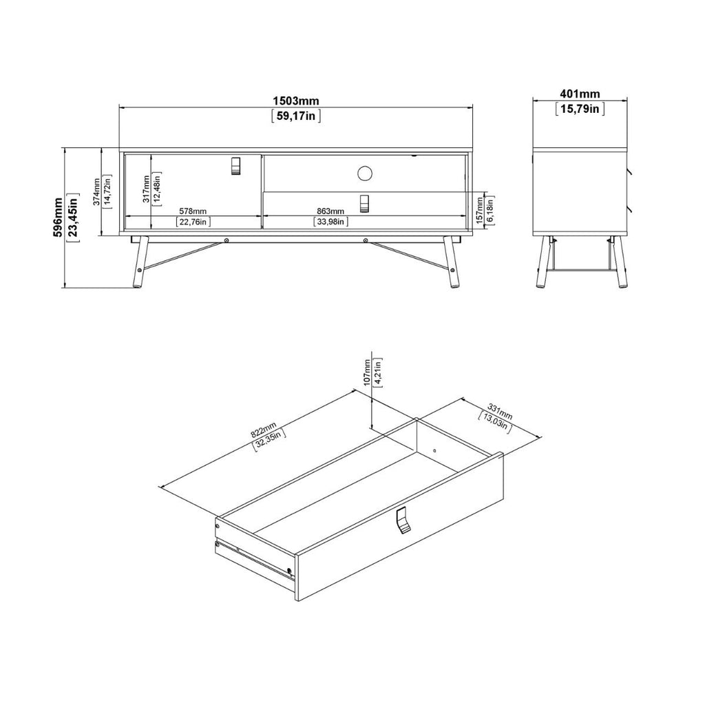 Ry. TV-unit 1 door + 1 drawer Matt Black Walnut