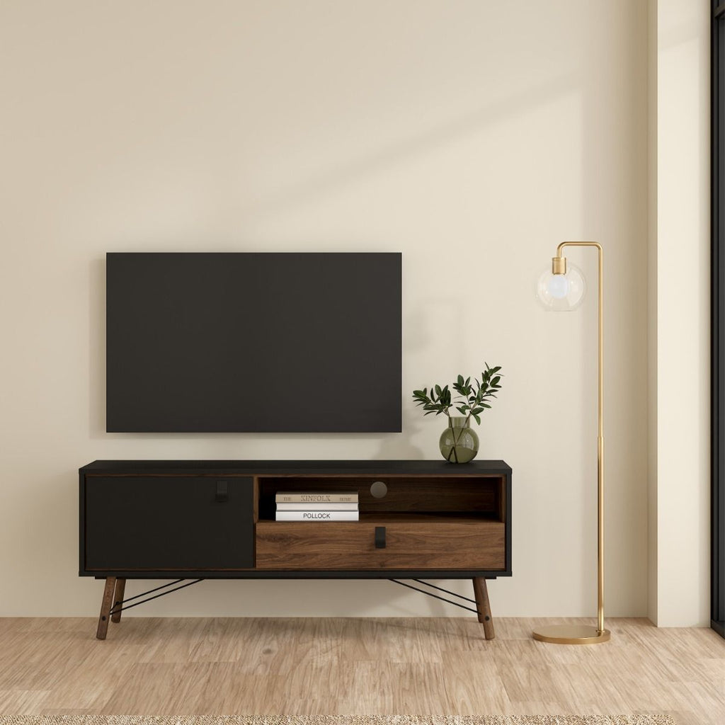 Ry. TV-unit 1 door + 1 drawer Matt Black Walnut