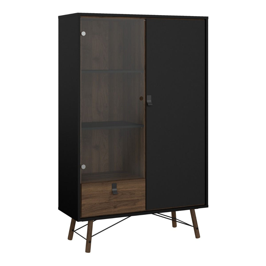 Ry. China cabinet 1 door + 1 glass door + 1 drawer Matt Black Walnut