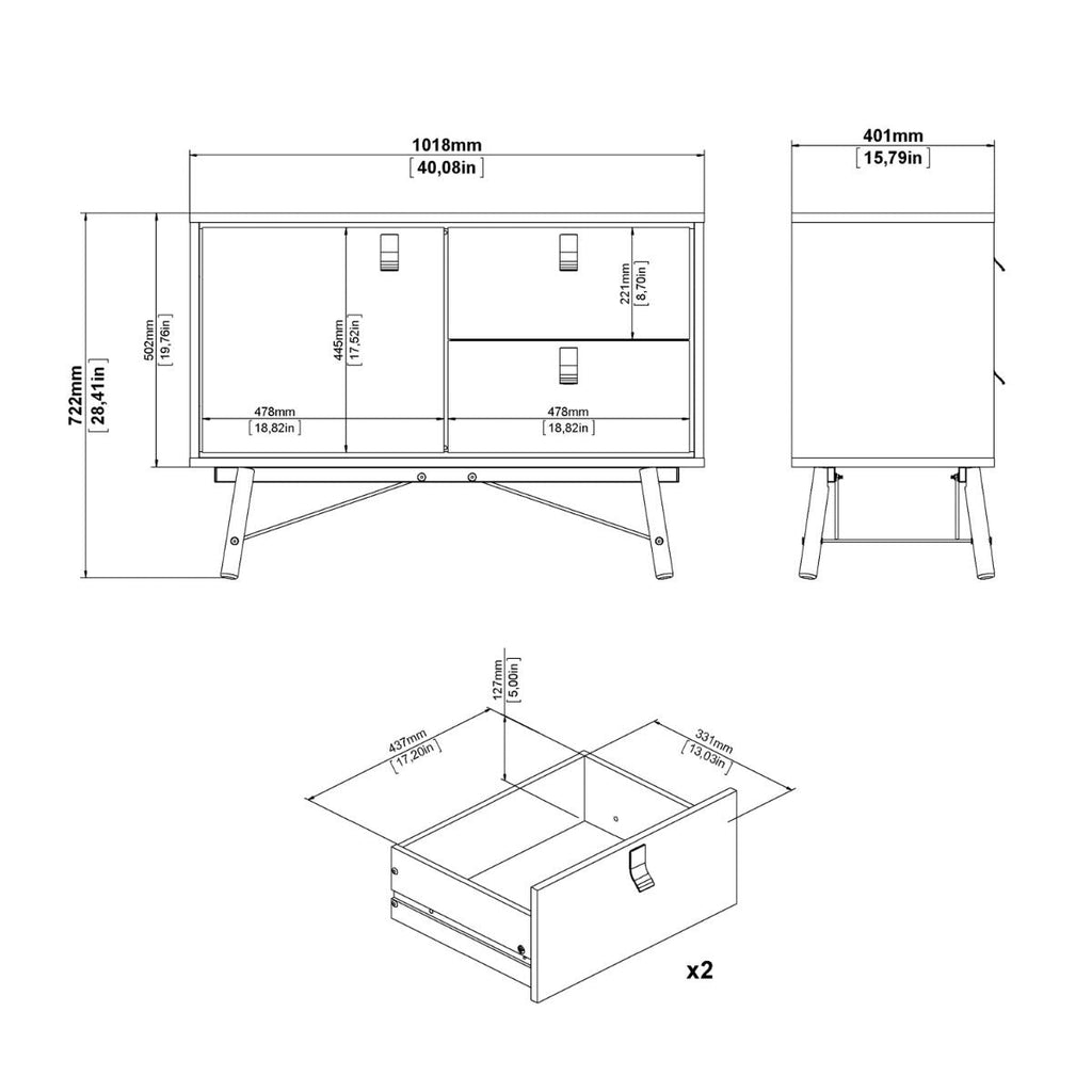 Ry. Sideboard with 1 door + 2 drawers Matt White