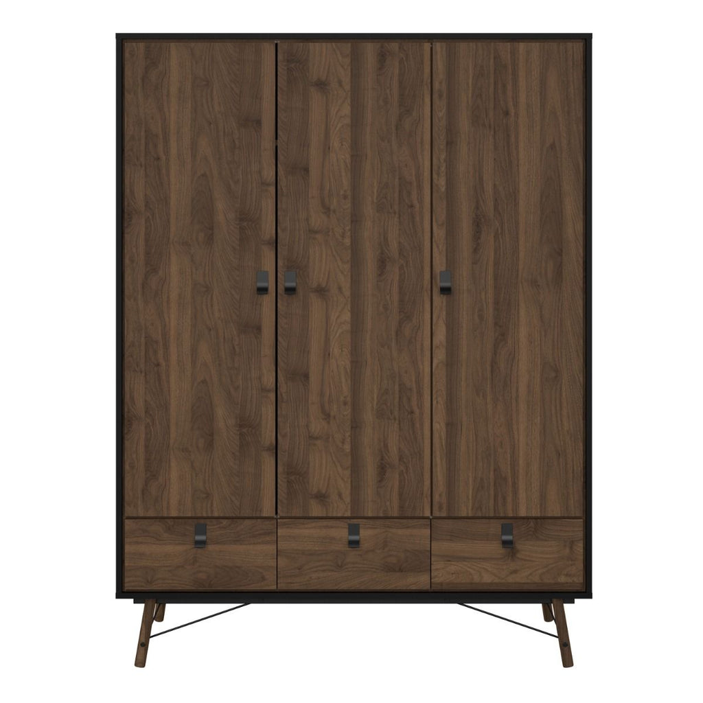 Ry. Wardrobe 3 doors + 3 drawers in Matt Black Walnut