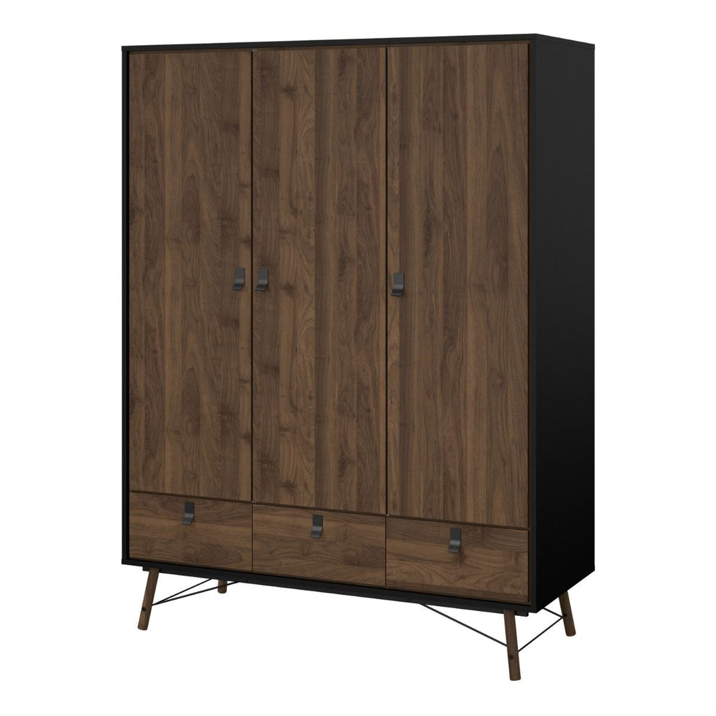 Ry. Wardrobe 3 doors + 3 drawers in Matt Black Walnut