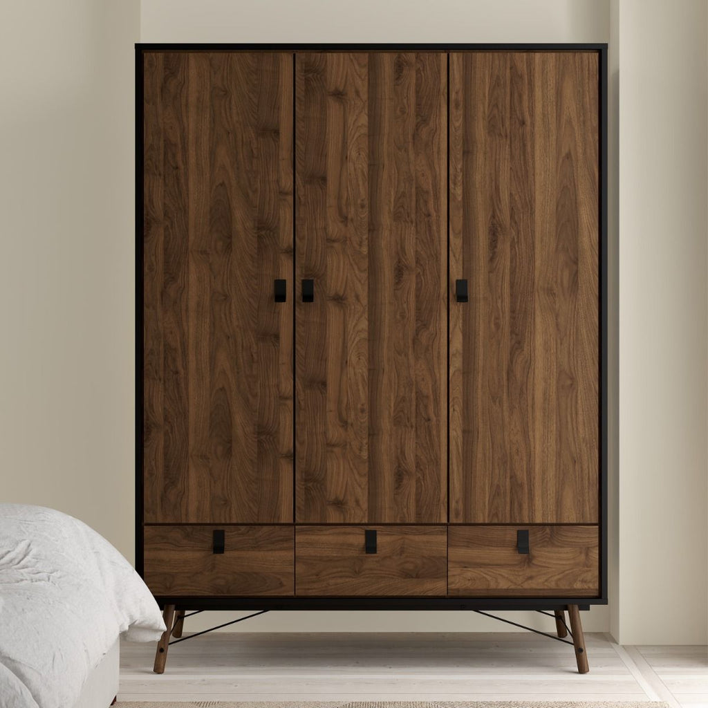 Ry. Wardrobe 3 doors + 3 drawers in Matt Black Walnut