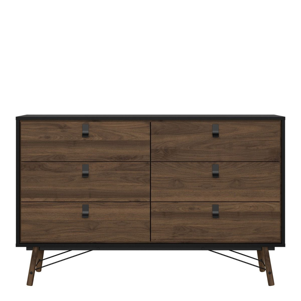 Ry. Wide double chest of drawers 6 drawers in Matt Black Walnut