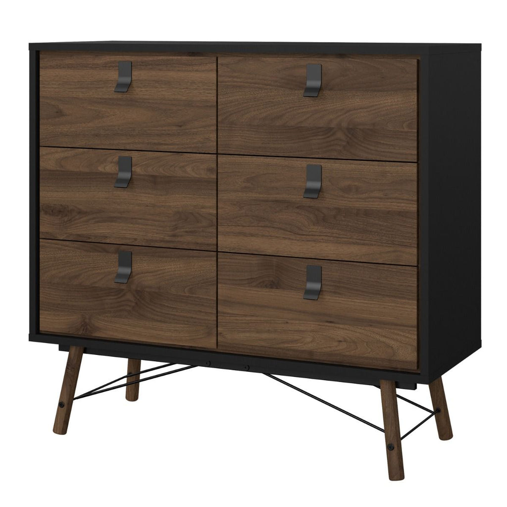 Ry. Double chest of drawers 6 drawers in Matt Black Walnut