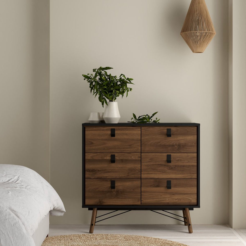 Ry. Double chest of drawers 6 drawers in Matt Black Walnut